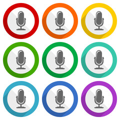 Poster - Microphone vector icons, set of colorful flat design buttons for webdesign and mobile applications