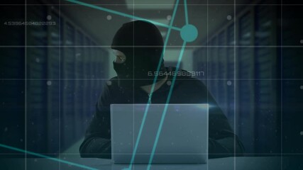 Poster - Animation of networks of connections over hacker with laptop