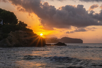 Sunrise in the Mediterranean coves of Benissa, in Alicante (Spain).