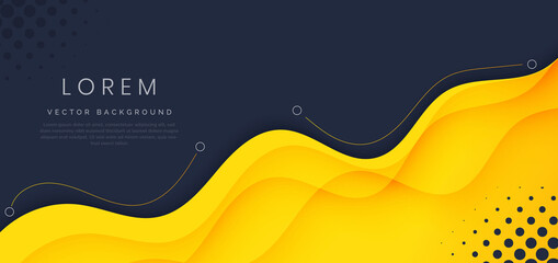 Banner web modern yellow and orange fluid shape on dark blue background with copy space for text.