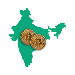 Wall Mural - Bitcoin cryptocurrency coin on a map of India