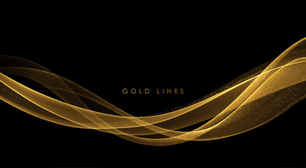 Canvas Print - Abstract Gold Waves. Shiny golden moving lines design element with glitter effect on dark background for greeting card and disqount voucher.