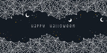 Hand Drawn Spider Web Seamless Pattern, Creepy Halloween Background, Great For Banners, Wallpapers, Wrapping - Vector Design