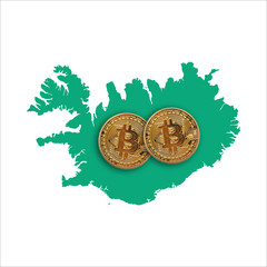 Wall Mural - Bitcoin cryptocurrency coin on a map of Iceland