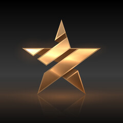 golden star geometric shape on black background