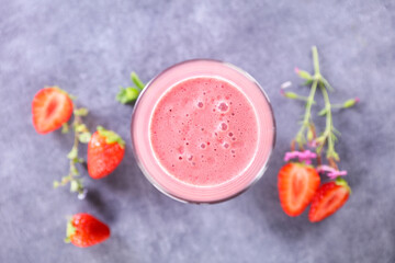 Canvas Print - strawberry smoothie- top view