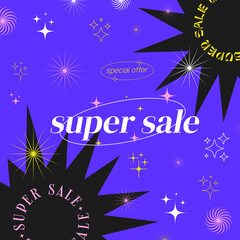 Sticker - Super Sale Modern Trendy Banner. Special Offer Promo Cool Poster.