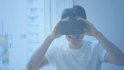 Poster - Animation of mathematical drawings and equations over man wearing vr headset