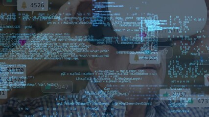 Poster - Animation of information and data processing over person wearing vr headset