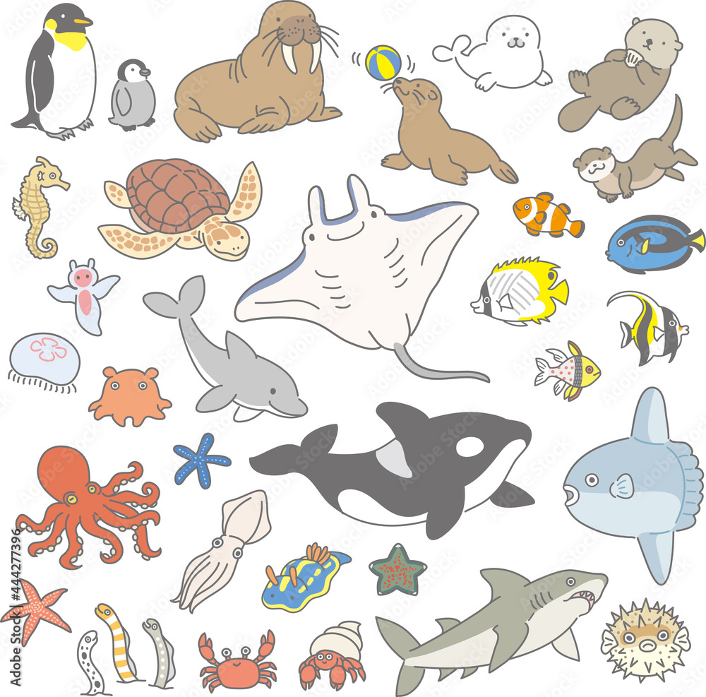 海の生き物イラストセット Stock Vector | Adobe Stock