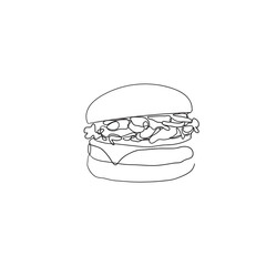 hand drawn doodle burger illustration vector isolated in continuous line art style