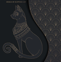 design of egyptian cat on black and gold  colours