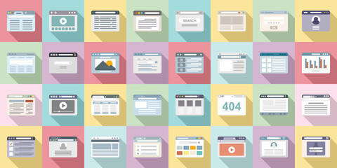 Poster - Browser icons set flat vector. Computer window