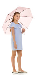 Sticker - Beautiful Teen Girl Standing with Opened Umbrella