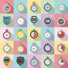 Poster - stopwatch icons set flat vector. minute timer