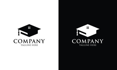 Wall Mural - Student housing logo template. Students accommodation vector design. Bachelor cap and home logo template on a black and white background.