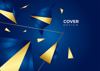 Abstract 3d polygonal pattern luxury dark blue with gold triangle background. Vector illustration