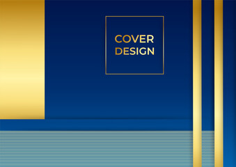 Abstract template dark blue luxury premium background with luxury triangles pattern and gold lighting lines. Blue gold presentation background with business and corporate concept