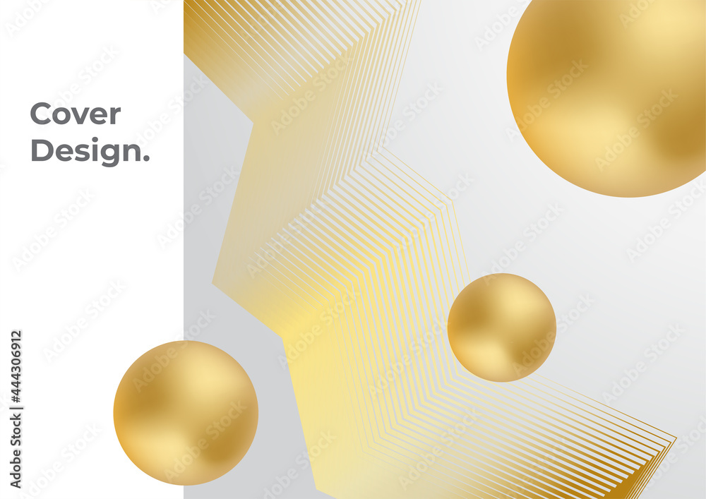 Abstract geometric shape white gold background with light and shadow 3D ...
