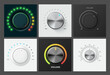 3d realistic black and white metallic volume control knob set vector neon indicator template
