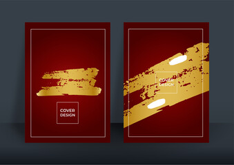 Poster - Red gold luxurious background. Golden brush circle. Red, black and gold shining abstract marble background. Vector texture in alcohol ink technique with glitter. Template for banner, poster design. 