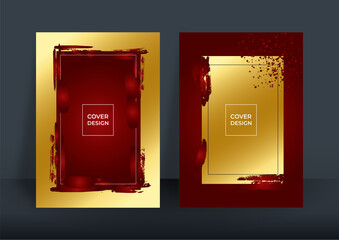 Poster - Red gold luxurious background. Golden brush circle. Red, black and gold shining abstract marble background. Vector texture in alcohol ink technique with glitter. Template for banner, poster design. 