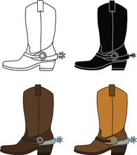 Cowboy Boots With Spurs Clipart Set