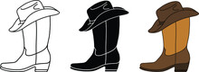 Cowboy Boot With Hat Clipart Set