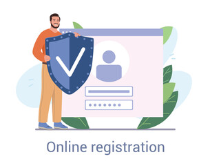 Poster - Smiling young male character registering online
