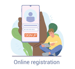 Poster - young male character registering online