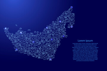 Poster - United Arab Emirates, UAE map from blue and glowing stars icons pattern set of SEO analysis concept or development, business. Vector illustration.