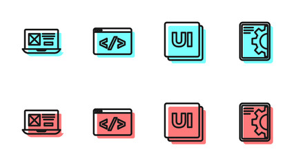 Set line UI or UX design, , Front end development and Web icon. Vector