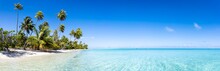 Tropical Beach Panorama With Turquoise Sea And Blue Sky