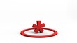 Red asterisk symbol inside circle. 3D illustration. White neutral background. Isolated.