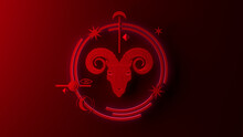 3D Illustration Of Aries Zodiac Sign On Red Background. Horoscope. Astrology.