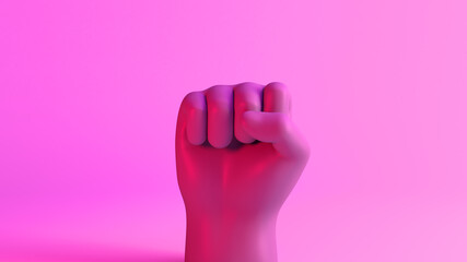 Wall Mural - Banner with a woman's fist as a sign of struggle. International Day for the Elimination of Violence against Women. Feminism. 3D illustration. International Women's day. Pink background. March 8.