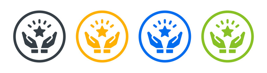 Poster - Premium care service icon sign. Hands holding star symbol.