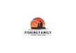 logo for fishing family with illustration of a father accompanying his son fishing