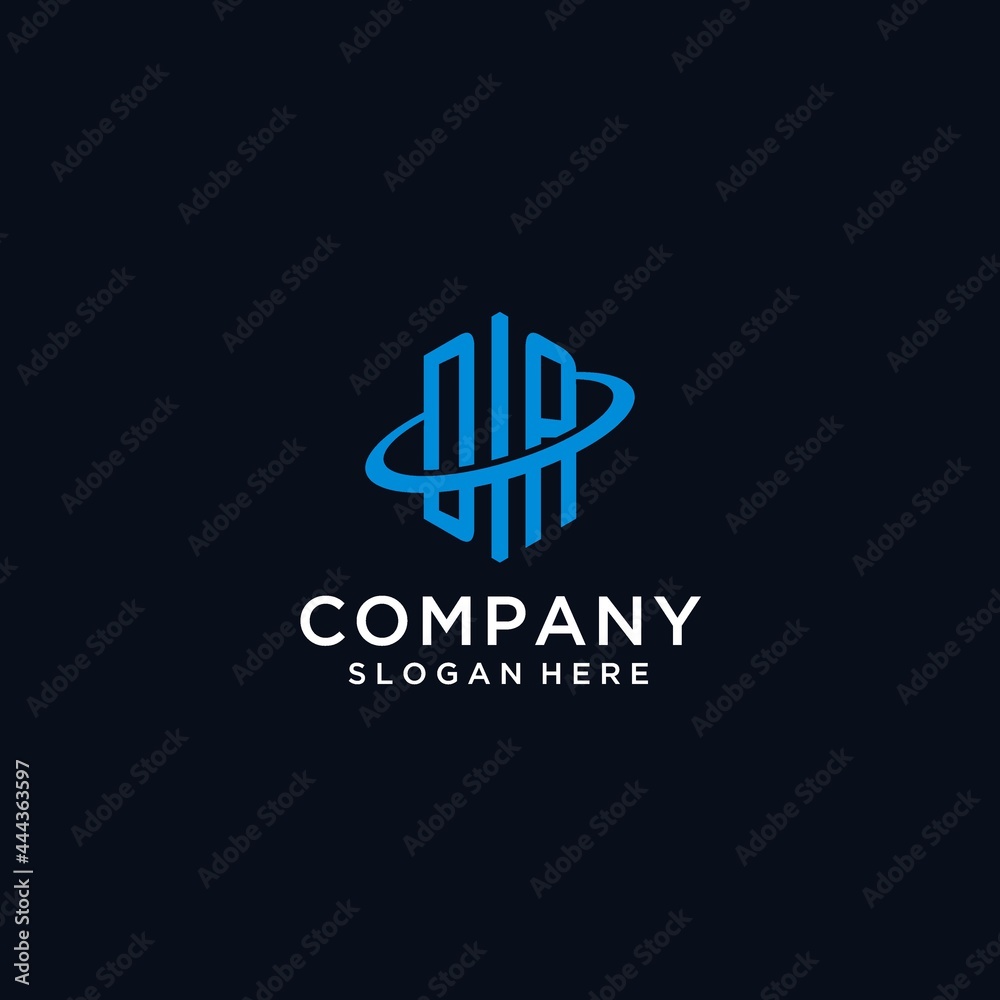 Vetor DA initial monogram logo with hexagonal shape and swoosh design ...