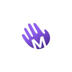 Wall Mural - m letter hand palm hello logo vector icon illustration