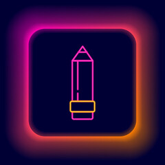 Wall Mural - Glowing neon line Pencil with eraser icon isolated on black background. Drawing and educational tools. School office symbol. Colorful outline concept. Vector