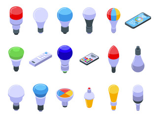 Poster - Smart lightbulb icons set isometric vector. Brain think idea. Smart home connection