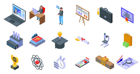 Poster - Business school icons set isometric vector. Training learn. University learning