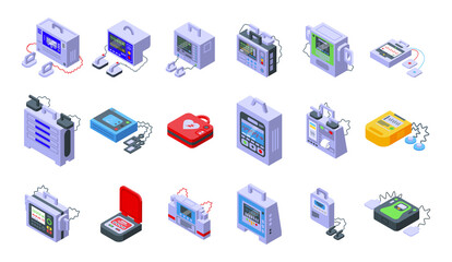 Aufkleber - defibrillator icons set isometric vector. aid ambulance. external automated defibrillator