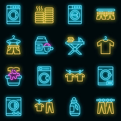 Poster - tumble dryer icons set. outline set of tumble dryer vector icons neon color on black
