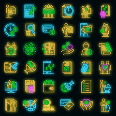 Wall Mural - Allowance icons set. Outline set of allowance vector icons neon color on black