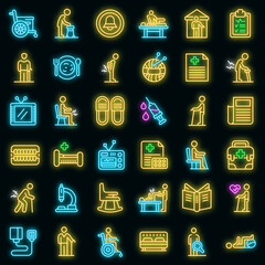 Wall Mural - Nursing home icons set. Outline set of nursing home vector icons neon color on black