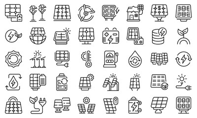 Poster - Solar panels icons set outline vector. Invertor solar energy. Panels battery system