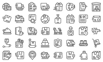 Poster - Fast shipping icons set outline vector. Car business. Cargo courier