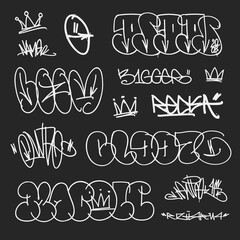 Wall Mural - street art graffiti hip-hop tags and doodles vector template. white outline graffiti elements and hi